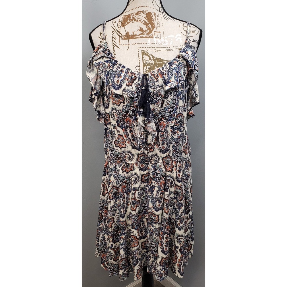 American Eagle Outfitters Dress Womens XL Multi Cold Shoulder Tassel Tie Front